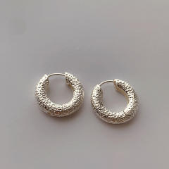 INS vintage metal pattern real gold plated huggie earrings