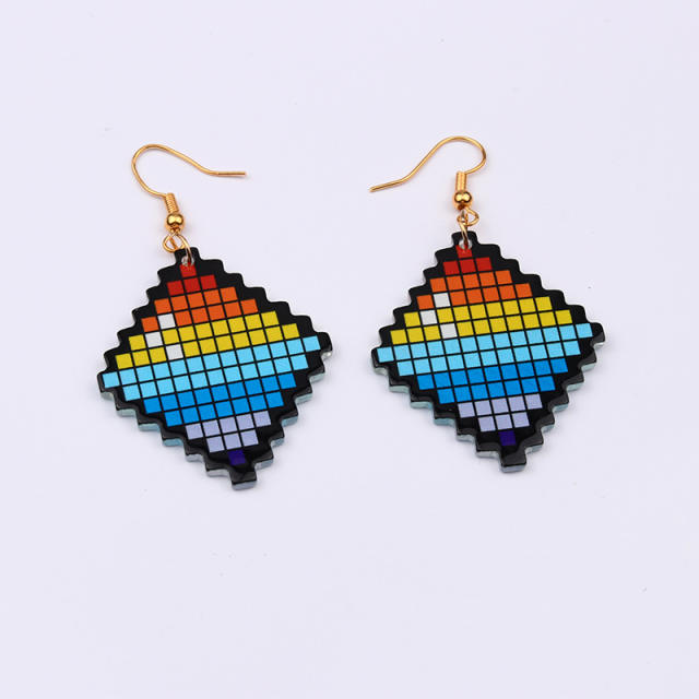 Color checkered geometric earrings