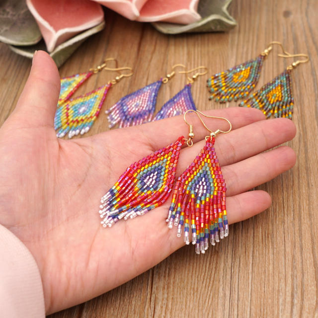 Boho handmade beaded tassel earrings