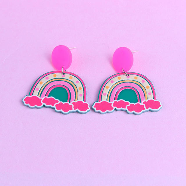 Colorful stripe rainbow acrylic earrings