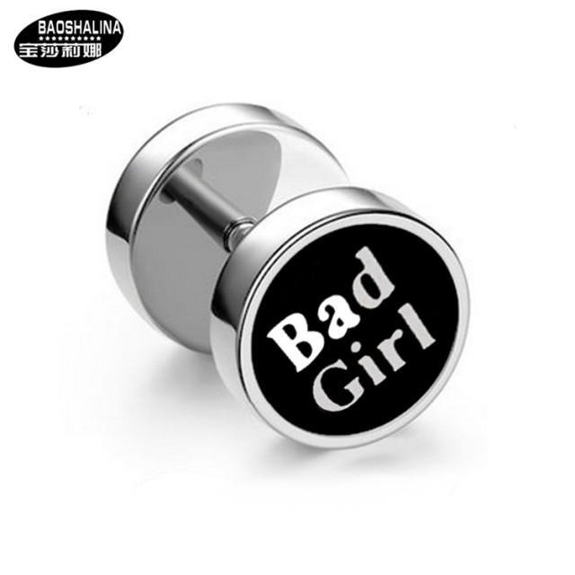 Pentagram titanium dumbbell black earings
