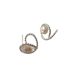 Vintage water pearl 925 needle real gold plated ear studs