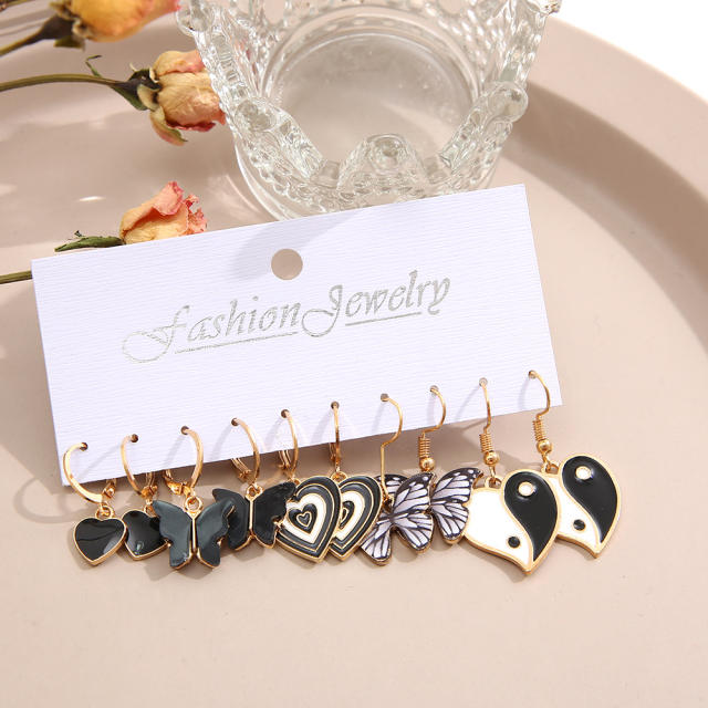 Black color heart butterfly taichi earrign set