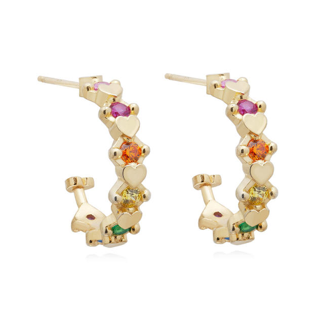 Rainbow color cz unique real gold plated huggie earrings