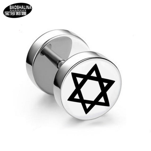 Pentagram titanium dumbbell black earings