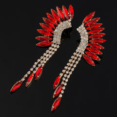 Luxury colored glass crystal wing shape long earrings