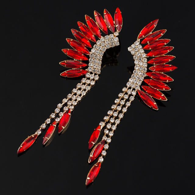 Luxury colored glass crystal wing shape long earrings
