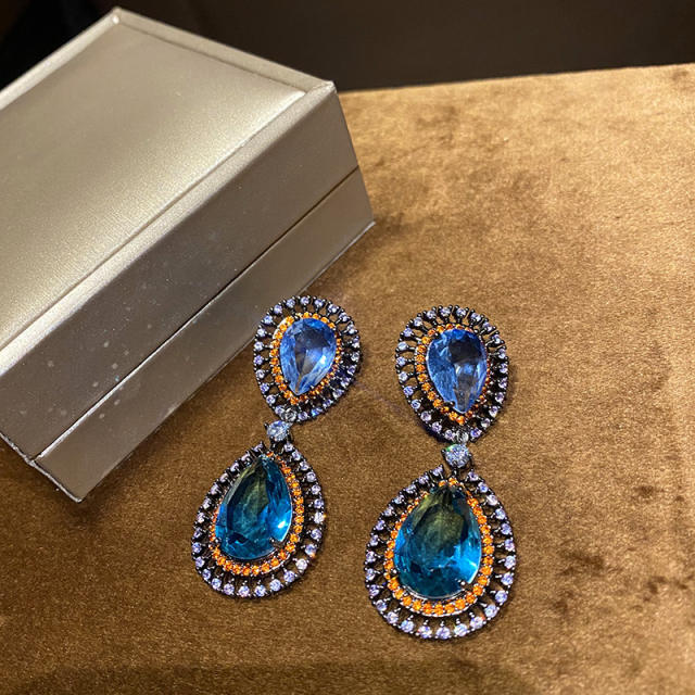 Luxury blue color cubic zircon drop earrings for women