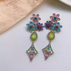 Personality color resin beads dangle earrings
