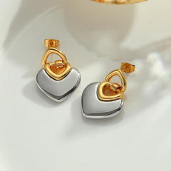 Top quality two tone real gold plated heart earrings