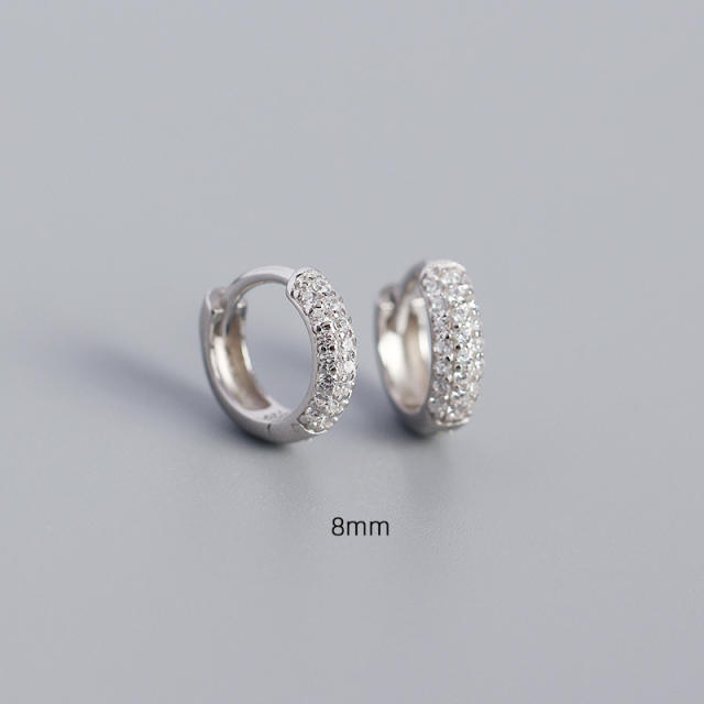 S925 three line cubic zircon huggie earrings