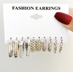 Vintage C shape pearl beads earrings set