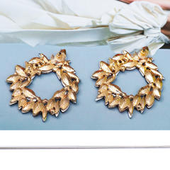 Pink color glass crystal statement ear studs