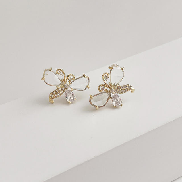 Fashion inlaid zircon crystal butterfly earrings