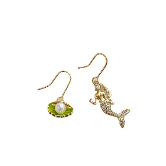 Fashion Diamond mermaid pearl shell earrings