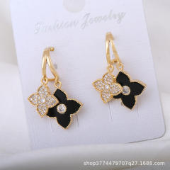Korean fashion rhinestone color clover earrings