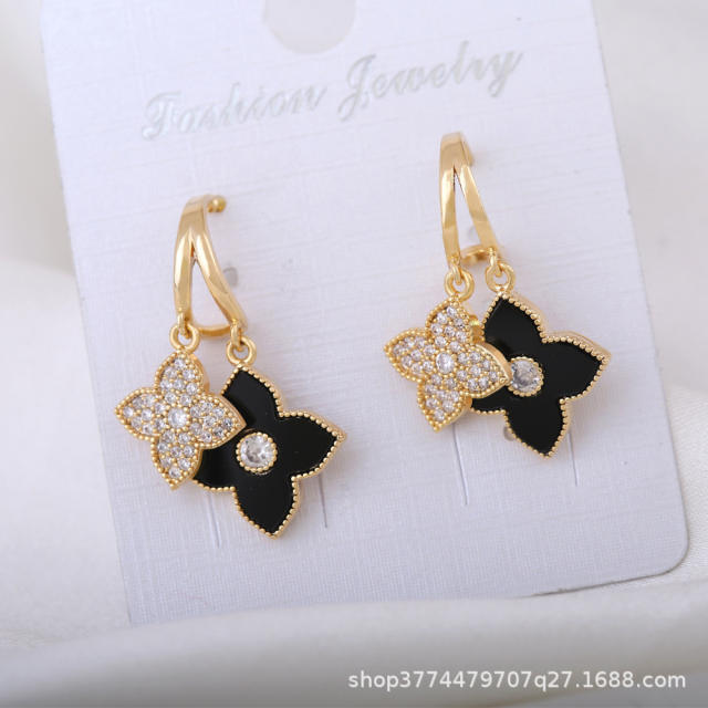 Korean fashion rhinestone color clover earrings