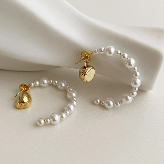 925 needle pearl beaded openning hoop earrings