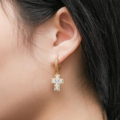 Hip hop zircon cross pendant earrings