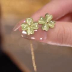 Green color opal stone clover design rotatabale ear studs necklace rings