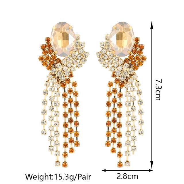 Luxury rhinestone tassel statement earrings