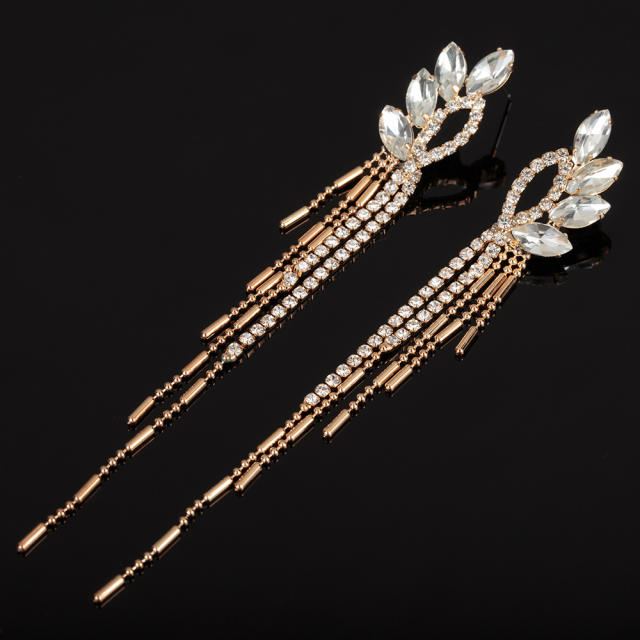Luxury rhinestone long tassel earrings