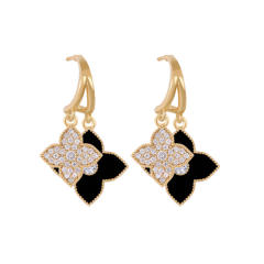 Korean fashion rhinestone color clover earrings