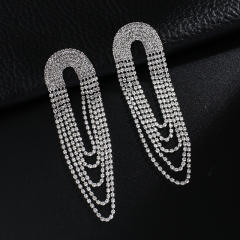 Rhinestone pave setting tassel long earrings