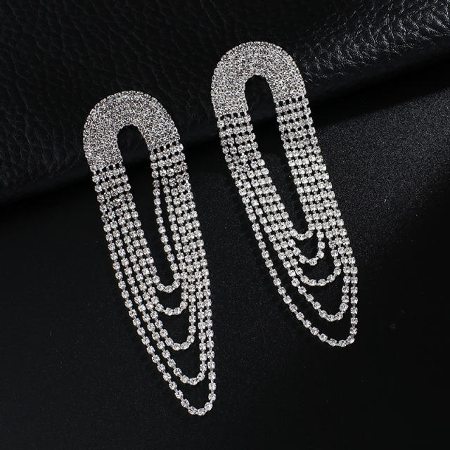 Rhinestone pave setting tassel long earrings
