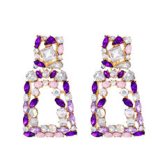 Geometric color glass crystal rhinestone dangle earrings