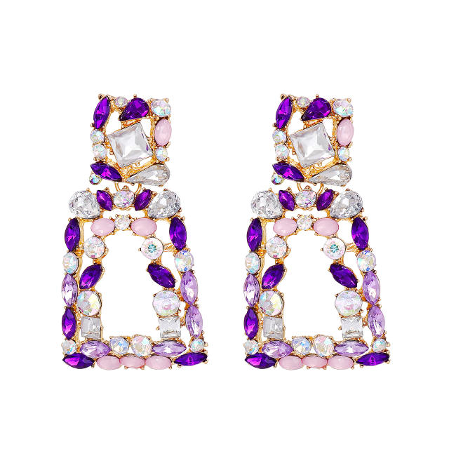Geometric color glass crystal rhinestone dangle earrings