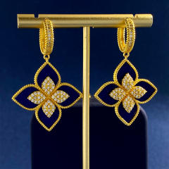 Classic rhinestone clover colorful dangle earrings