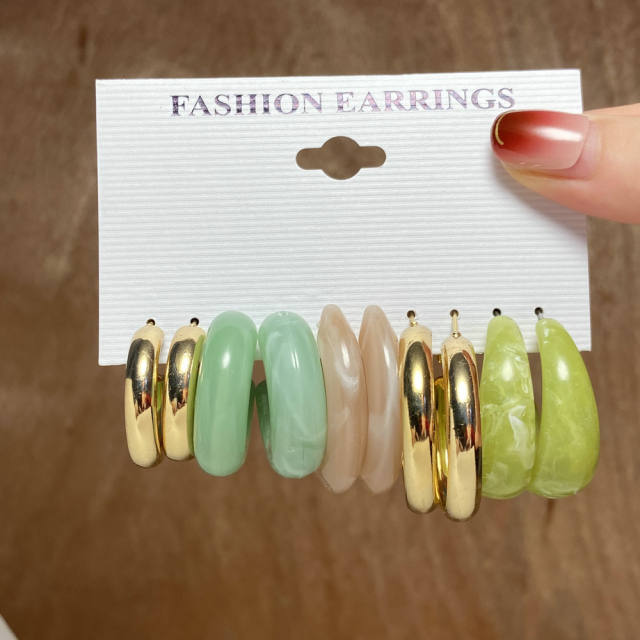 Green color hoop earrings set
