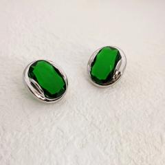 Luxury color crystal setting oval ear studs