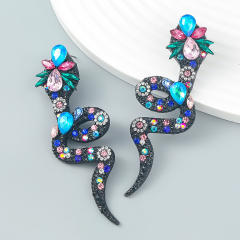 Color glass crystal statement snake ear studs