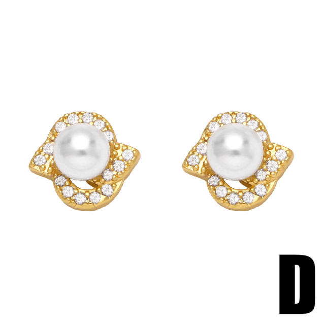 Cute bow bee rhinestone pearl studs