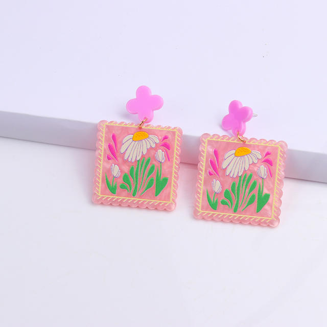 Sweet rabbit flower concise acrylic earrings