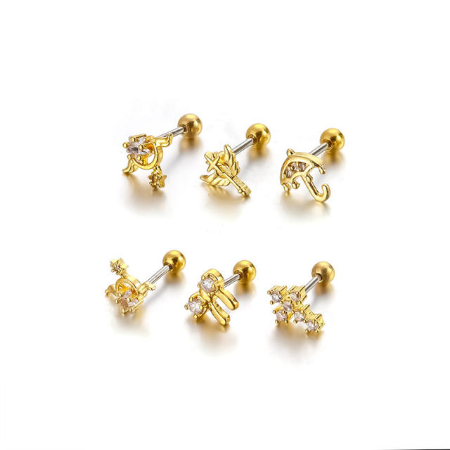 Stainless steel needle cubic zircon butterfly bow tiny ear studs