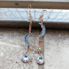 Asymmetric blue moon star earrings