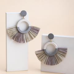 Boho summer colorful straw fan shape earrings