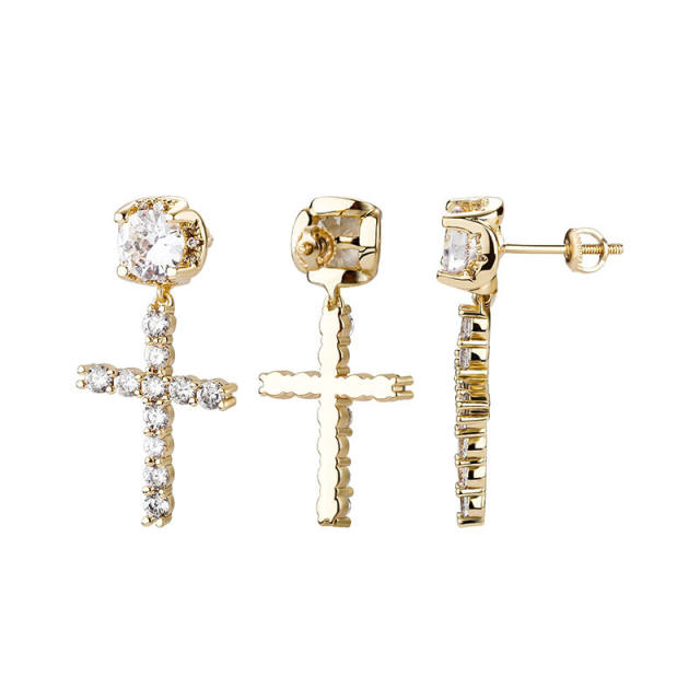 Hip hop zircon cross earrings