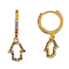 Rainbow color zircon setting the hand and life tree shape copper huggie earrings