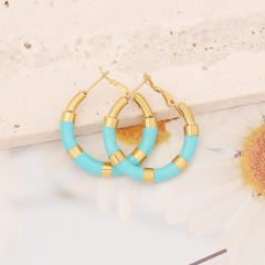 Color enamel stainless steel bamboo hoop earrings