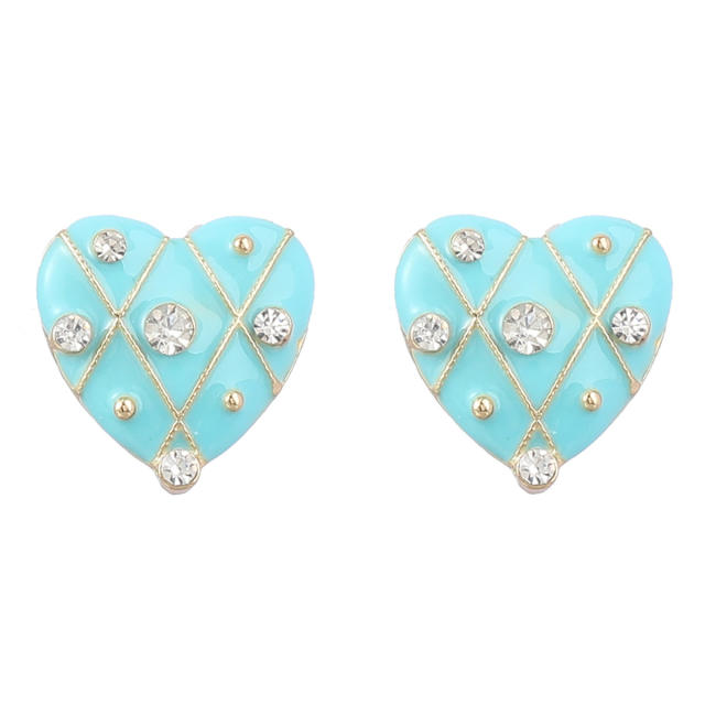 INS color enamel heart cute ear studs