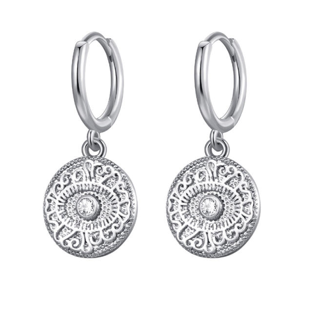 Vintage evil eye coin charm huggie earrings