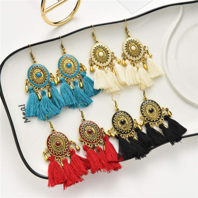 Color enamel color tassel national earrings