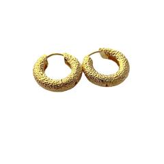 INS vintage metal pattern real gold plated huggie earrings