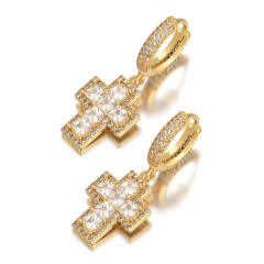 Hip hop zircon cross pendant earrings