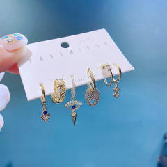 6pcs pave setting rhinestong evil eye huggie earrings set