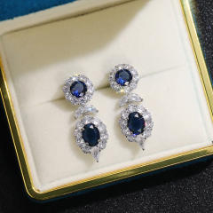 Luxury sapphire blue zircon women earrings